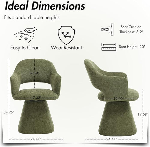 360° Swivel Dining Chair with Arms Set of 6, Chenille Upholstered Barrel Accent Kitchen Chairs with Hollow High Back, Deskchair for Dining Room Bedroom Vanity, Moss Green