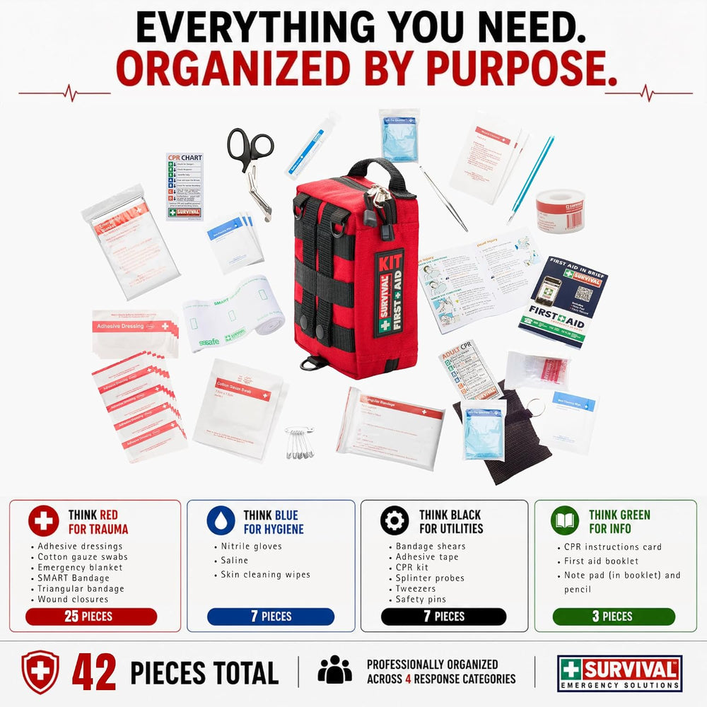 SURVIVAL 42-Piece Emergency Response First Aid Kit, Compact Everyday Kit