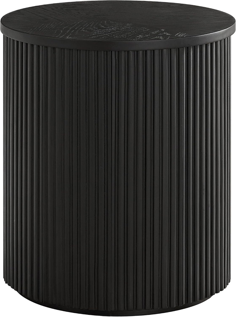 Alaterre Furniture Amos Round End Table - 20 Inch Solid Wood Fluted Nightstan...