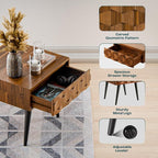 Bme Georgina Solid Wood Nightstands with Drawers - Fully Assembled Rustic Geometric Pattern Bedside Cabinet - Mid Century Modern Side Table for Living Room, Bedroom, Dark Chocolate