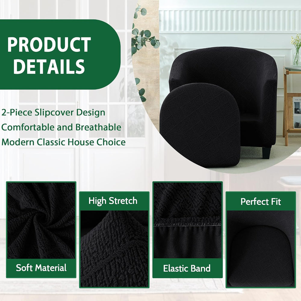 Club Chair Slipcover 2 Piece Barrel Armchair Cover,Black