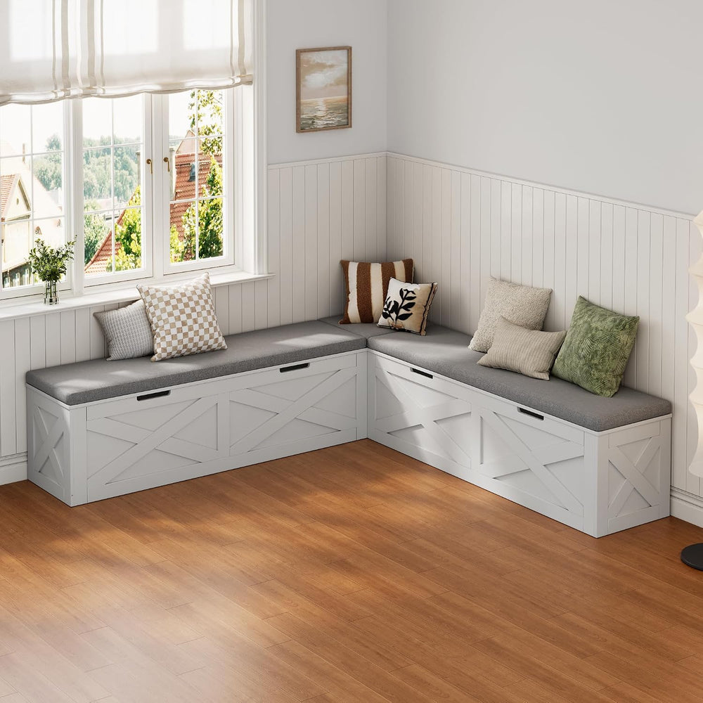Mekminop Kitchen Breakfast Nook Bench with Cushions, L Shape Corner Storage B...