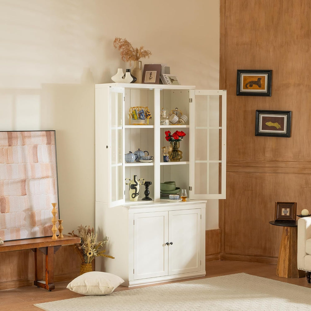 roomfitters 75.25'' Pantry Cabinet with Glass Door, Farmhouse Hutch D...