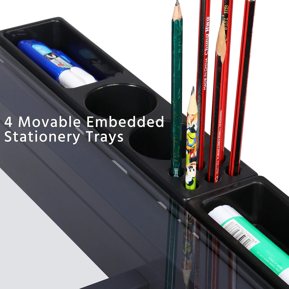 Topeakmart Glass Drafting Table Rolling Drawing Desk w/2 Slide Drawers