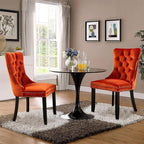 Velvet Upholstered Dining Chairs Set of 2, Modern Style Kitchen Side Chairs with Nailhead Trim and Wood Legs,Metal Pulling Ring for Dining Room Living Room(Orange,Set of 2)