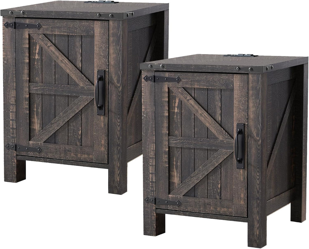 OKD Farmhouse Nightstand Set of 2, 18 Inch Rustic End Table with Charging Sta...