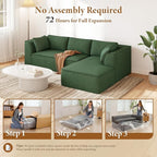Vesgantti 106" Cloud Sectional Couch with Chaise, Deep Seat Modular Sectional Sofa Chenille Memory Foam Sofa Boneless Couches for Living Room Bedroom, No Assembly Required (Green, Right-Facing Chaise)