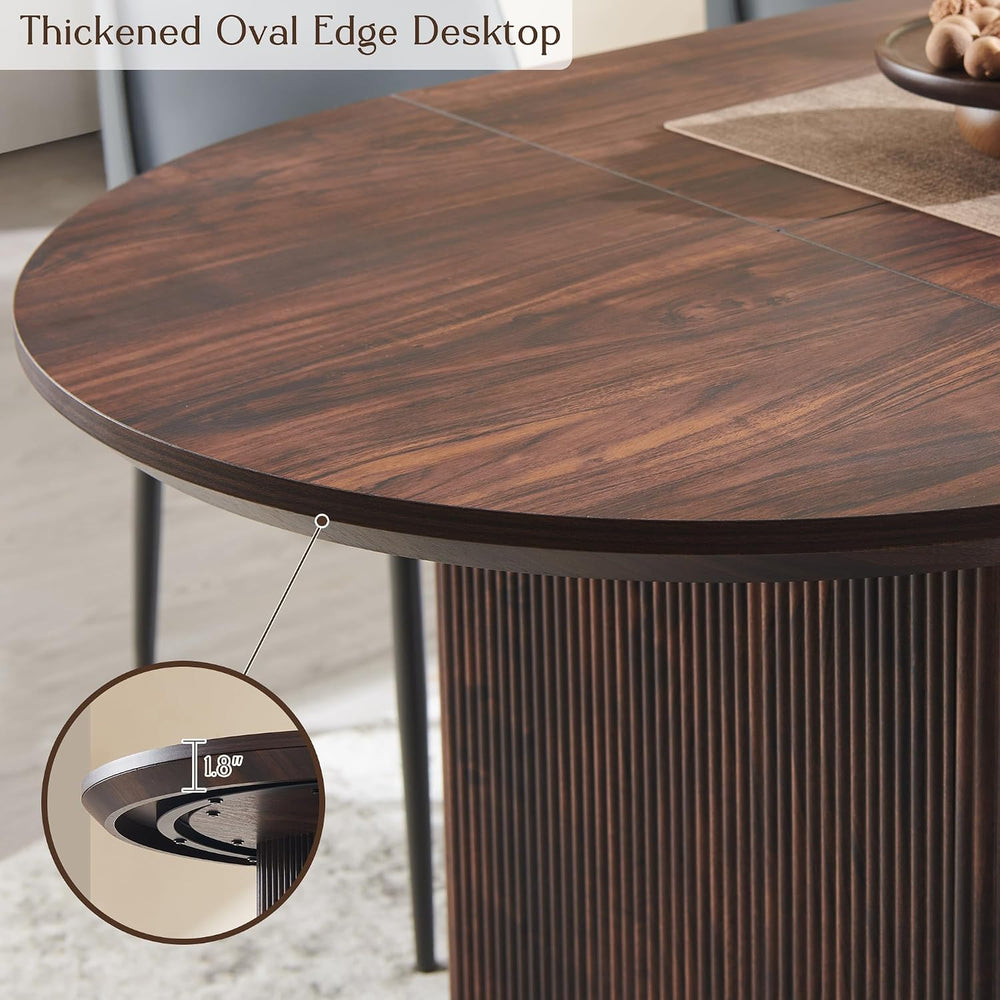 T4TREAM 63" Fluted Oval Dining Table for Kitchen Living Room, Walnut | M...