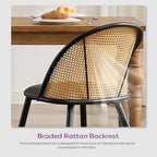 TYBOATLE Black Rattan Dinner Chairs Set of 4 with Faux Leather Cushion, Modern Dining Room Chairs w/Adjustable Foot Pads, Kitchen Boho Mid Century Upholstered