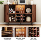 ONBRILL 55" Wine Bar Cabinet with LED Light, Modern Fluted Liquor Whiskey Home Bar with Wine Rack and Glass Holder, Farmhouse Buffet Sideboard with Storage for Living Room, Kitchen, Entryway (Walnut)