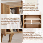 Lerliuo Record Player Stand with 4 Cabinet Holds Up to 220 Albums,Oak | Large Turntable Stand with Wood Legs, Mid-Century Record Player Table,Vinyl Holder Storage for Bedroom Living Room