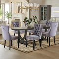 Velvet Upholstered Dining Chairs Set of 6, Modern Style Kitchen Side Chairs with Nailhead Trim and Wood Legs,Metal Pulling Ring for Dining Room Living Room(Grey,Set of 6)