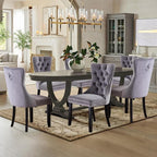 Velvet Upholstered Dining Chairs Set of 6, Modern Style Kitchen Side Chairs with Nailhead Trim and Wood Legs,Metal Pulling Ring for Dining Room Living Room(Grey,Set of 6)