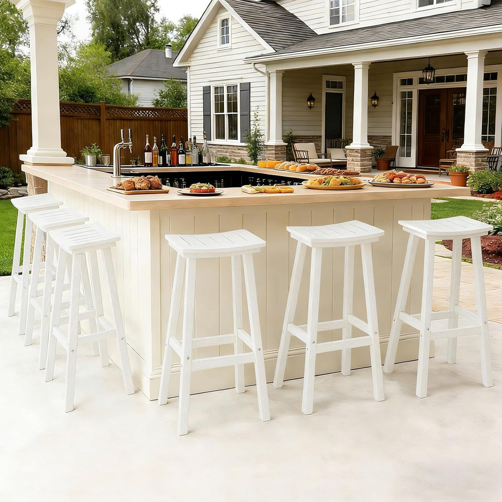 Outdoor Bar Stools Set of 6, 29 Inch All-Weather HDPE Bar Height Chairs, 500l...