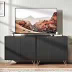 Fluted TV Stand for 60 Inch TV, Modern TV Stand, Entertainment Center w/ 2 Storage Cabinets, Adjustable Shelves & Gold Handles, Wood Media Cabinet for Living Room, Black