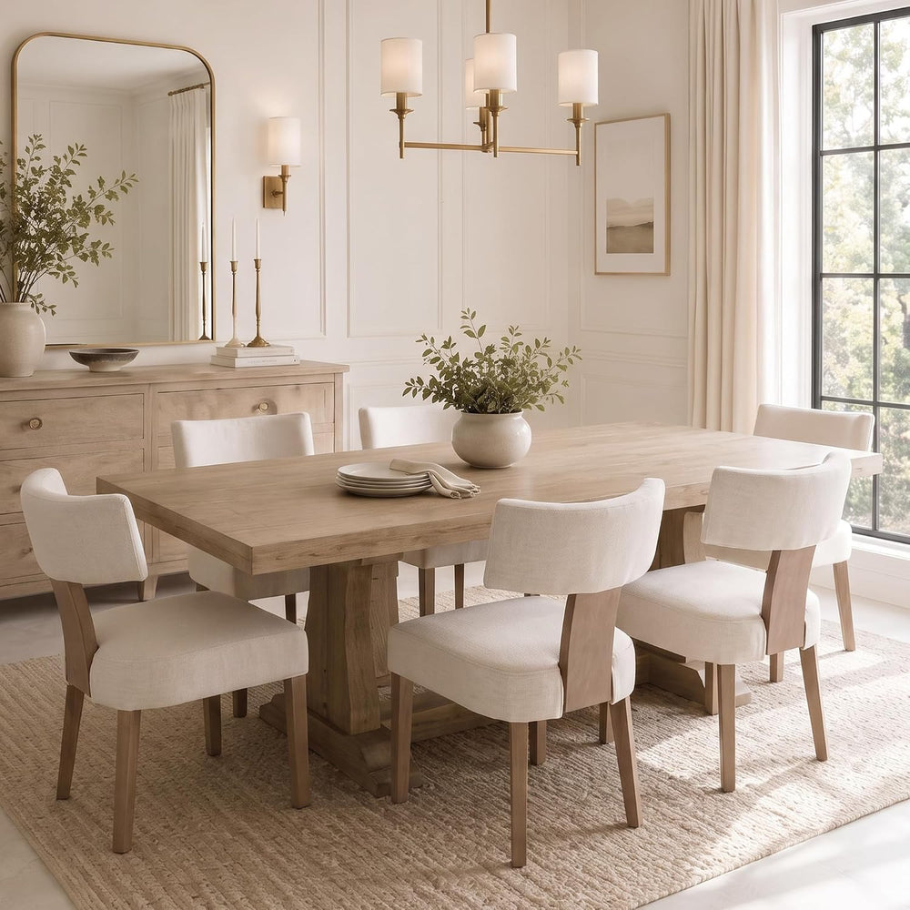 HNY Mid Century Modern Dining Chairs Set of 6 with Seat Covers, Farmhouse Lin...