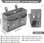 Bseash Bunk Bed Organizer, Bedside Caddy Hanging Bed Organizer Storage Bag with 4 Pockets and 2 Hooks, for College Dorm Rooms Bed, Hospital Bed, Baby Bed Rails, 600D Oxford Cloth (Gray)