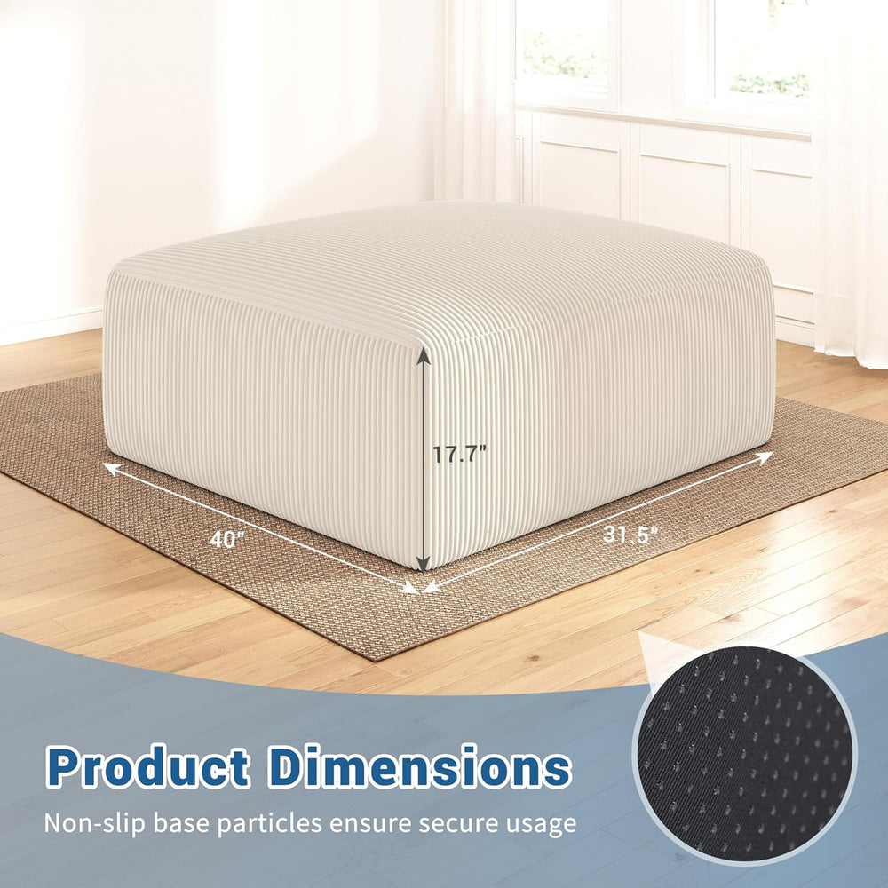 40" Oversized Square Corduroy Ottoman Pouf - Poofy Soft Foot Rest with F...