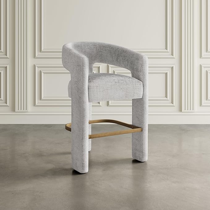 Jofran Upholstered Counter Stool with Arms – Versatile Barstools – Stylish Seating for Kitchen Dining Room or Home Bar, Grey, Single Stool