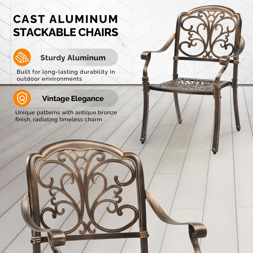 VINGLI Patio Chairs Set of 4 - Stackable Outdoor Cast Aluminum Dining Chairs ...