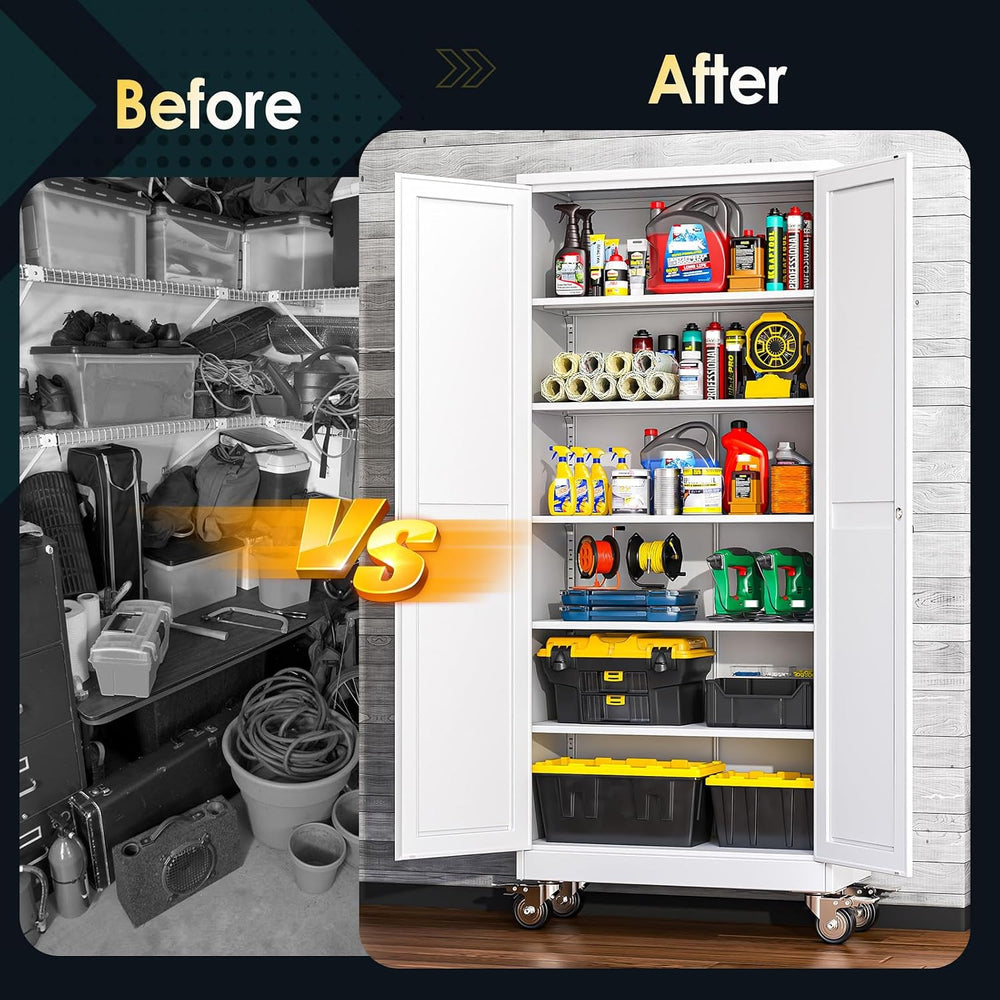 PAOFIN 75''H Metal Garage Storage Cabinet with Wheels,Steel File Cabi...