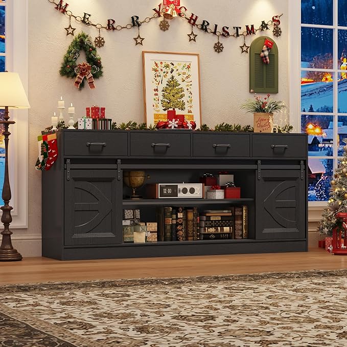 St.Mandyu 70" Large Farmhouse TV Stand for 85/80/75/70 Inch TVs w/4 Draw...