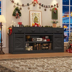 St.Mandyu 70" Large Farmhouse TV Stand for 85/80/75/70 Inch TVs w/4 Drawers,Rustic Tall Media Console w/Sliding Barn Door, Adjustable Shelves,Tall Entertainment Center for Living Room,Black