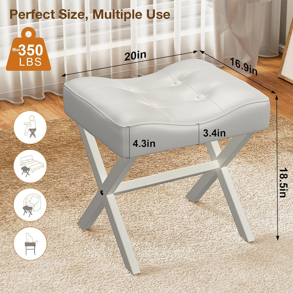 Memobarco 18-Inch Large Leather Vanity Stool, Vanity Chair with Metal X-Leg, ...