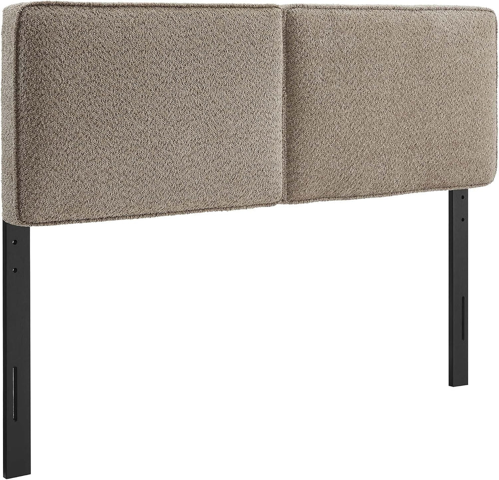 Lindee Oatmeal Boucle Fabric Queen Headboard | French Piping Trim | Dual Pane...
