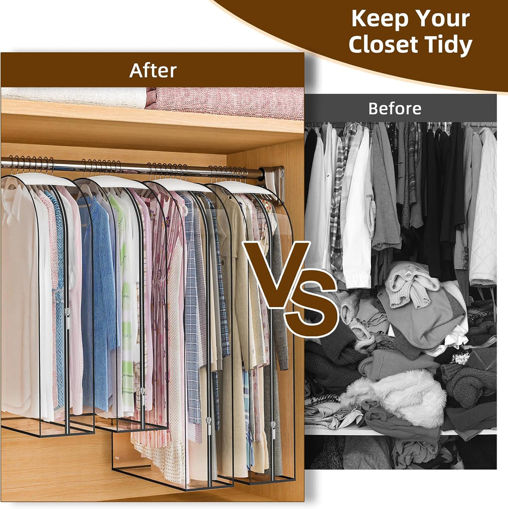 Clear Garment Bags for Hanging Clothes, 4-Pack, 2x40"+2x50" | Upgraded thickened clear garment bags with 10" gusset for closet storage of shirts, coats, dresses