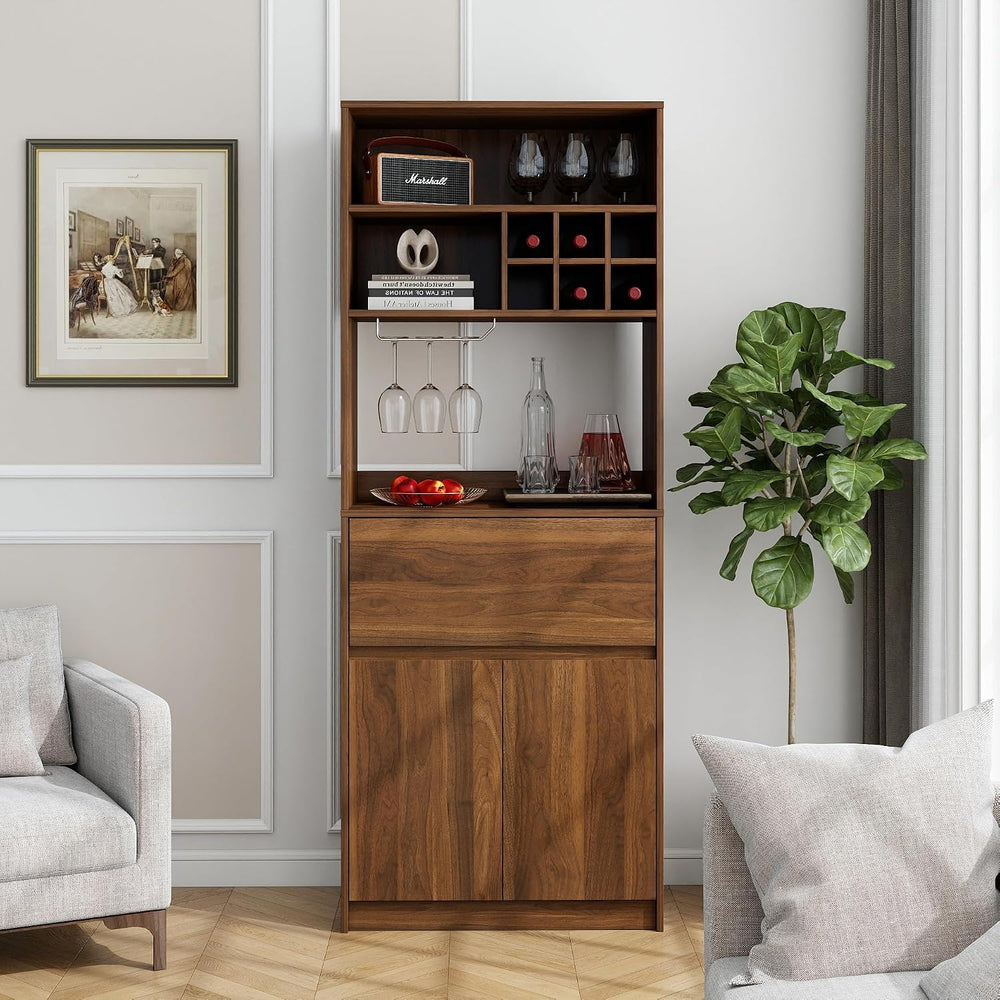 KEIKI 70.87" H Tall Kitchen Pantry Wine Bar Storage Cabinet with Counter...