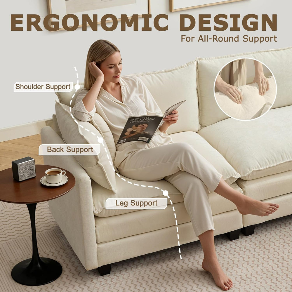 113" Modular Sectional Sofa, L Shaped Cloud Couch with Ottoman | Comfy C...