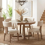 HNY Mid Century Modern Dining Chairs Set of 4, Farmhouse Linen Fabric Upholstered Accent Curved Backrest Kitchen Chairs, with Hardwood Frame, Beige