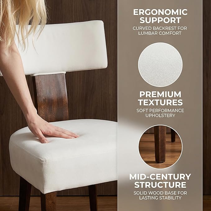 HNY Set of 4 Mid Century Modern Dining Chairs, Farmhouse Velvet Upholstered Accent Chair Curved Backrest Kitchen Chairs, with Hardwood Frame, Cream, Velvet-beige
