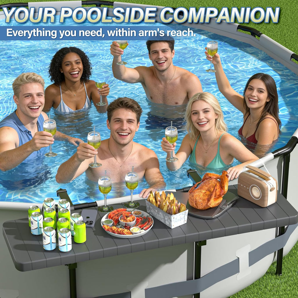BoYata Pool Bar for Above Ground Pools, 49.4×9.6" Extra Large Poolside Bar | Large & Stable Table, Holds Up To 110 Lbs, Durable Above Ground Pool Accessories, For Round & Oval Frame Swimming Pools