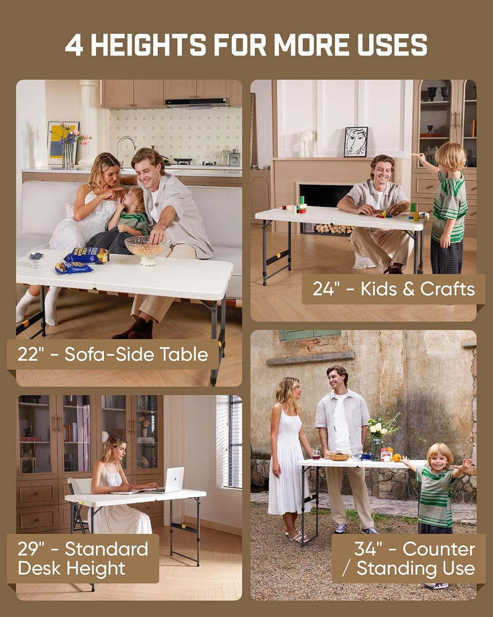 FanttikOutdoor Folding Table 4 Foot Quick Adjust Portable Plastic 4 Heights |...
