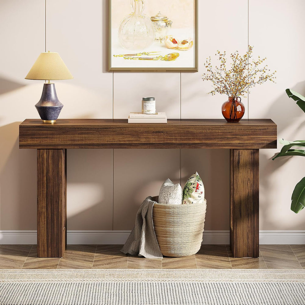 Tribesigns 63-Inch Long Console Table, MDF Wood Grain Rectangular Sofa Table ...