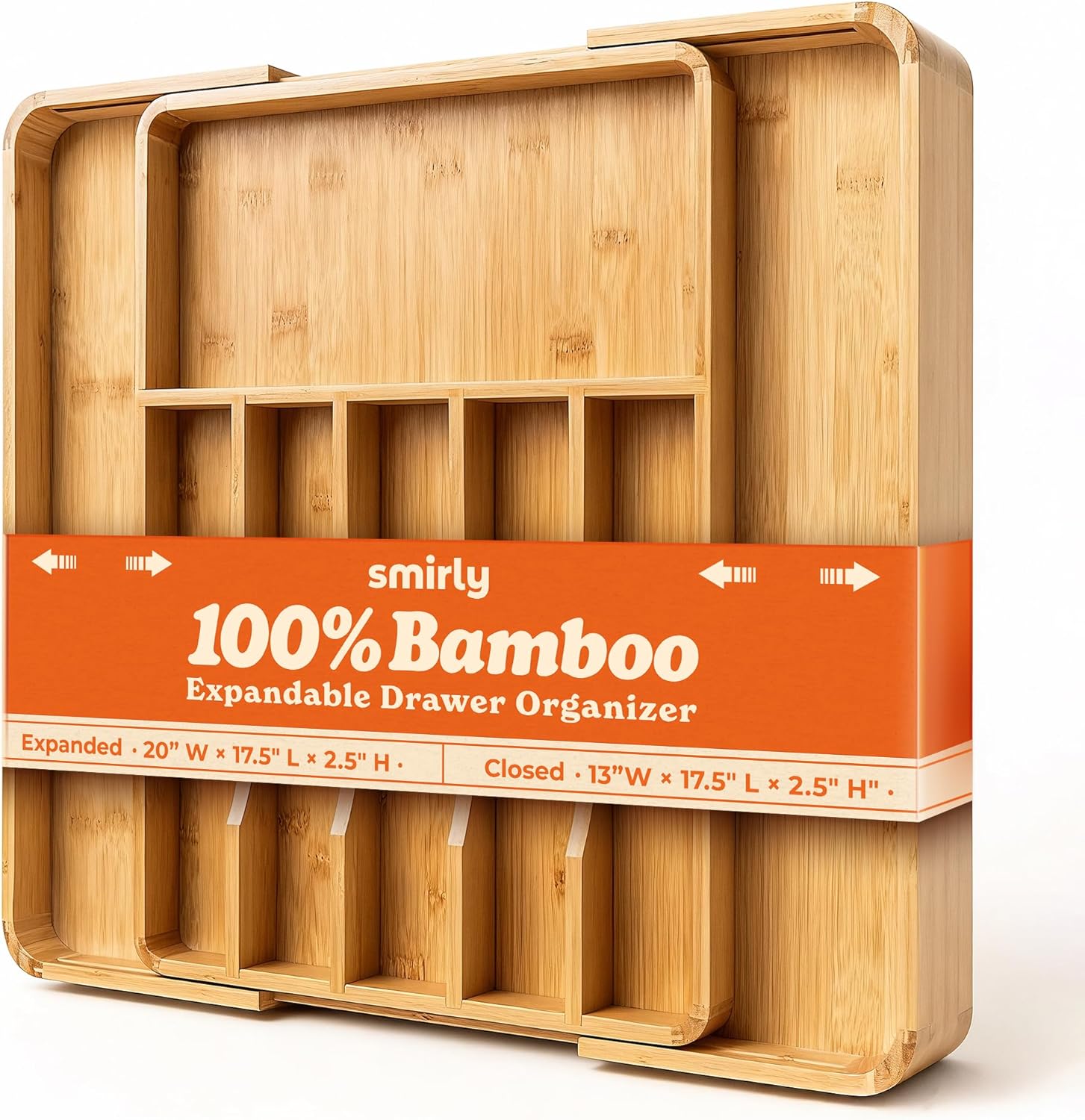 SMIRLY Silverware Drawer Organizer – Bamboo Kitchen Drawer Organizer, Adjustable Utensil Holder and Cutlery Tray, Drawer Dividers for Flatware and Kitchen Utensils