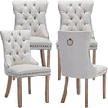 Modern Dining Chairs Set of 4, Tufted Upholstered Dining Chairs with Solid Wood Legs, Beige Linen Fabric Kitchen Chair, Sillas de Comedor, Comfy Kitchen Chair (Beige, Linen, 4Pcs)