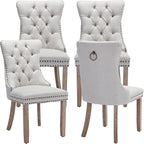 Modern Dining Chairs Set of 4, Tufted Upholstered Dining Chairs with Solid Wood Legs, Beige Linen Fabric Kitchen Chair, Sillas de Comedor, Comfy Kitchen Chair (Beige, Linen, 4Pcs)