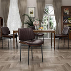 Dining Chairs Set of 6, Dining Room and Kitchen Chairs, Mid Century Modern Accent Chair, Upholstered PU Leather Chairs for Vanity with Walnut Bentwood and Metal Legs, Brown