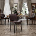 Dining Chairs Set of 4, Dining Room and Kitchen Chairs, Mid Century Modern Accent Chair, Upholstered PU Leather Chairs for Vanity with Walnut Bentwood and Metal Legs, Brown