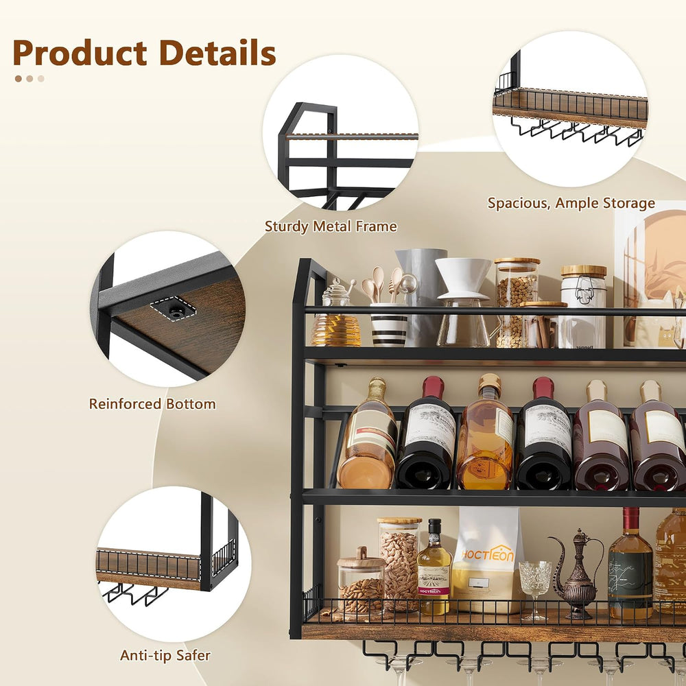Hoctieon Wall Mount Wine Rack, Wall Mounted Wine Bottle Rack for Display and ...