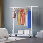 HOKEEPER Clothes Rack Collapsible Clothing Garment Rack Capacity 525LBS Clothing Racks on Wheels Heavy Duty Rolling Clothes Rack for Hanging Clothes for bedroom, Commercial, White 22"D x 75"W x 71"H