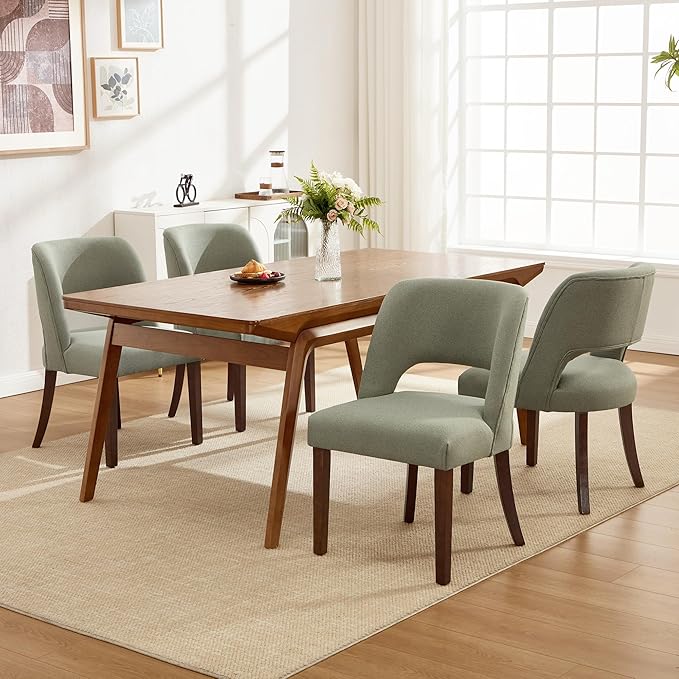 Dining Chair Set of 8,Modern Dining Room Chairs with Thick Cushions,Upholstered Linen Fabric Kitchen Chairs for Kitchen Dining Room Green