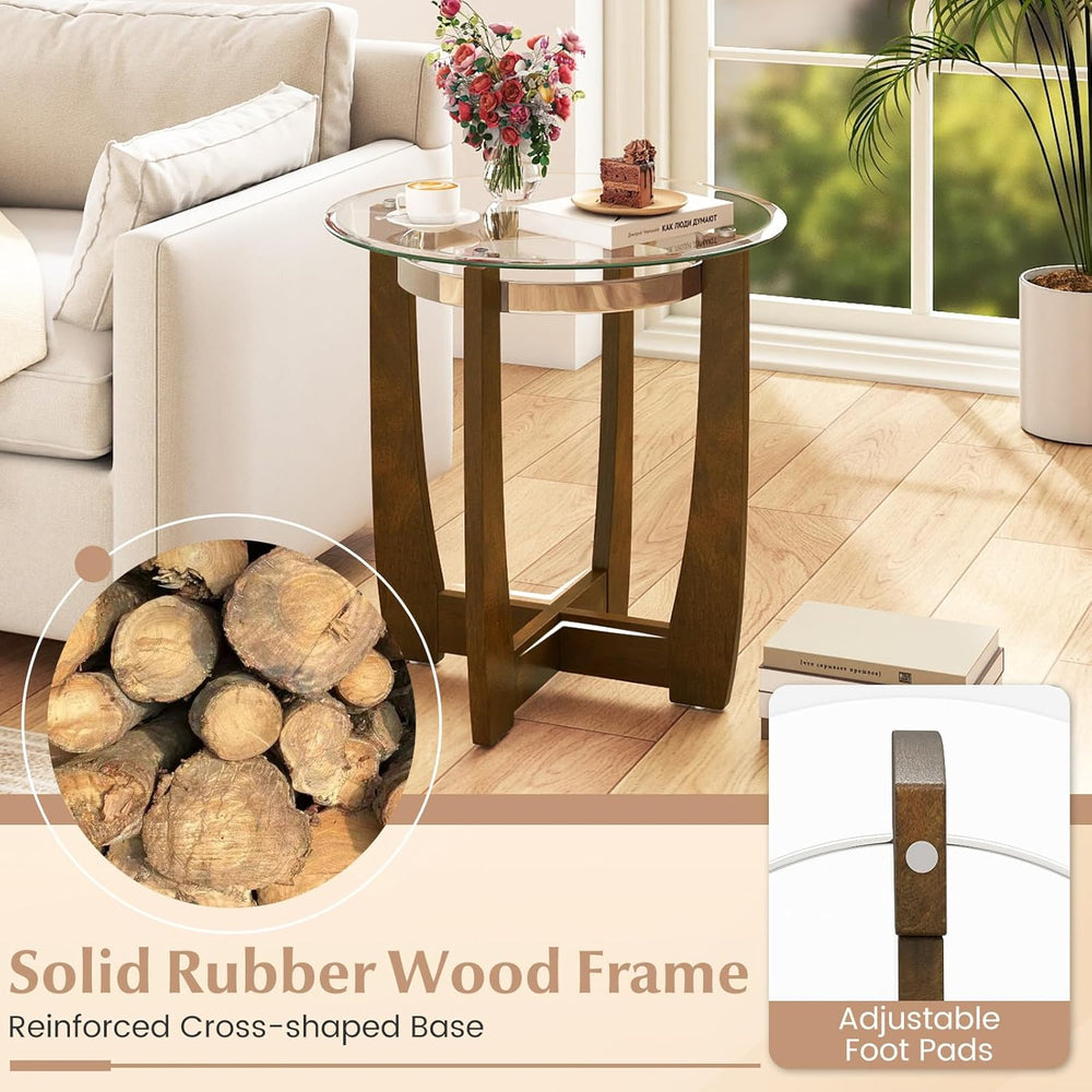 Giantex Round Glass End Table Set of 2, 24’’ Side Table with Tempered Glass T...