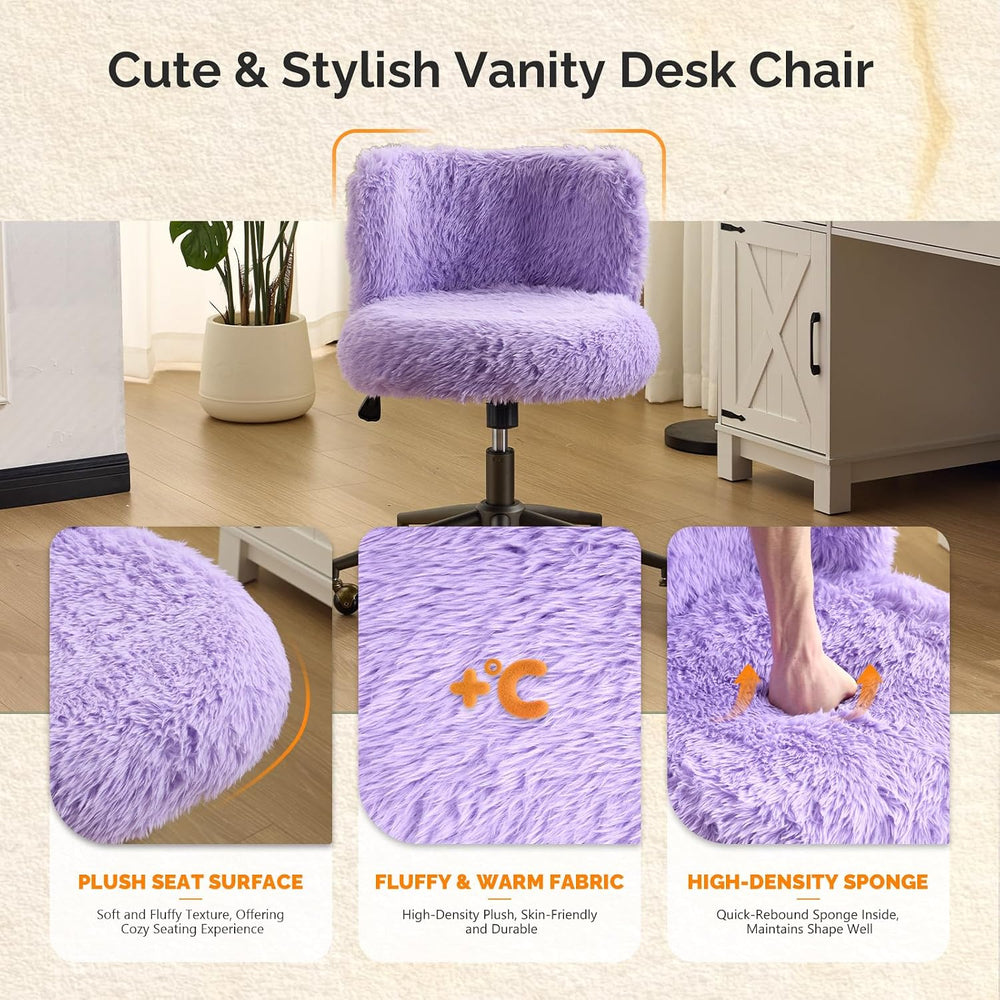 VINGLI Plush Upholstery Vanity Desk Chair with Curved Back & 90-102° Tilt...