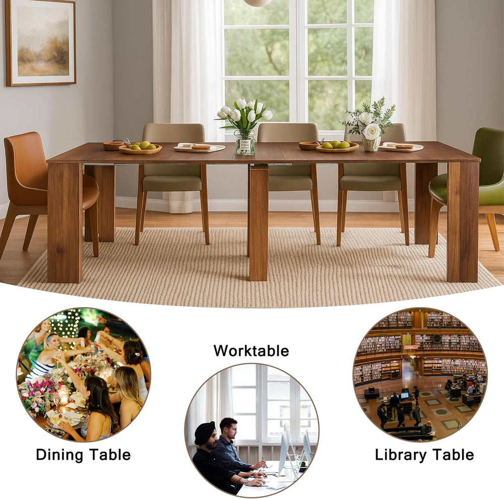 Extendable Dining Table, Transformer Folding Console Table for 2-12 People, S...