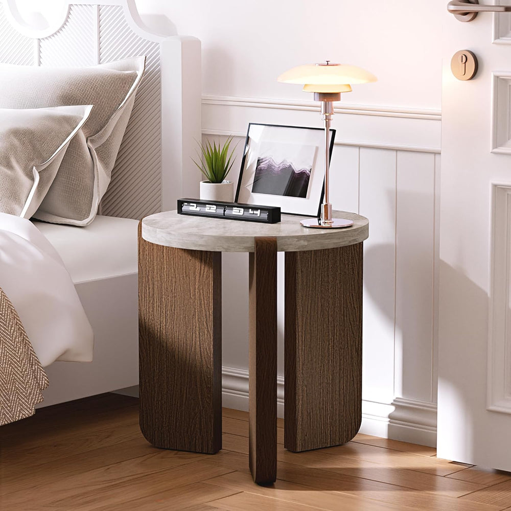 SUNBURY Side Table, Small Round End Table with 3 Legs, Nightstand for Small S...