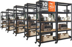 HOMEDANT House 5-Tier Metal Rolling Cart Shelf Rack Casters Heavy Duty Wheel Shelving Unit Adjustable Utility Storage Shelves Organizer Shelf Kitchen Garage 24.4" W x 16.5" D x 62.2" H 10Pack